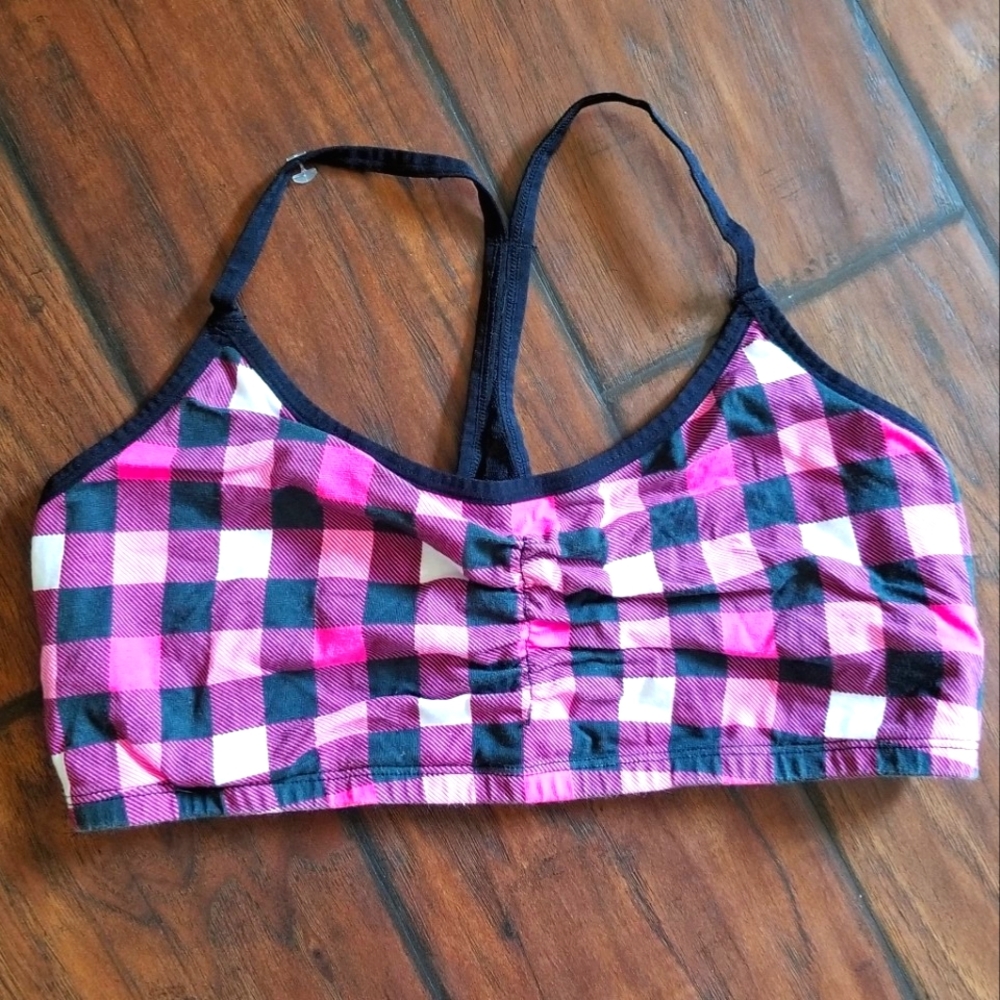 Plaid And Lace Sports Bra